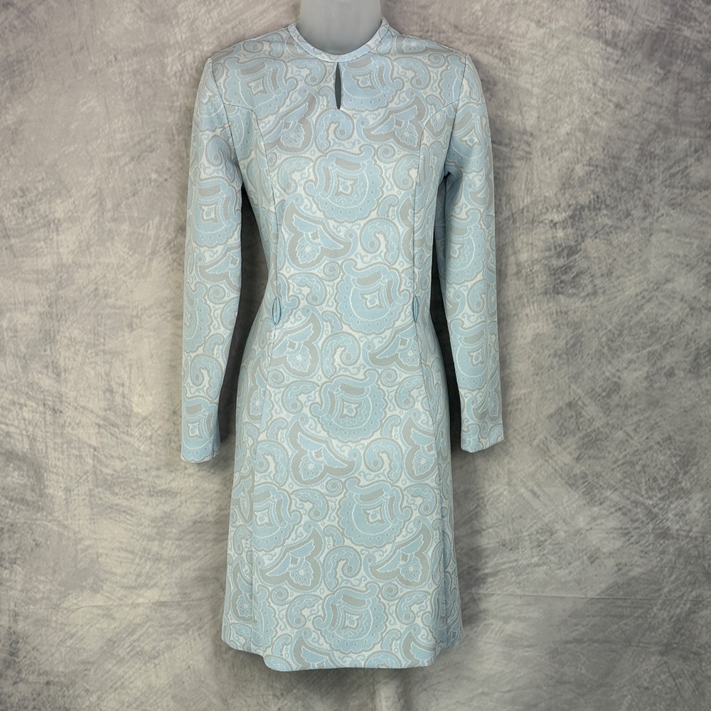Vintage 60s 70s Pretty Pam Mod Pastel Paisley Print A Line Day Dress Sz 14